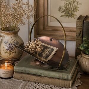 Vintage Coppercraft Guild Burnished Copper Basket with Brass Swing Handle